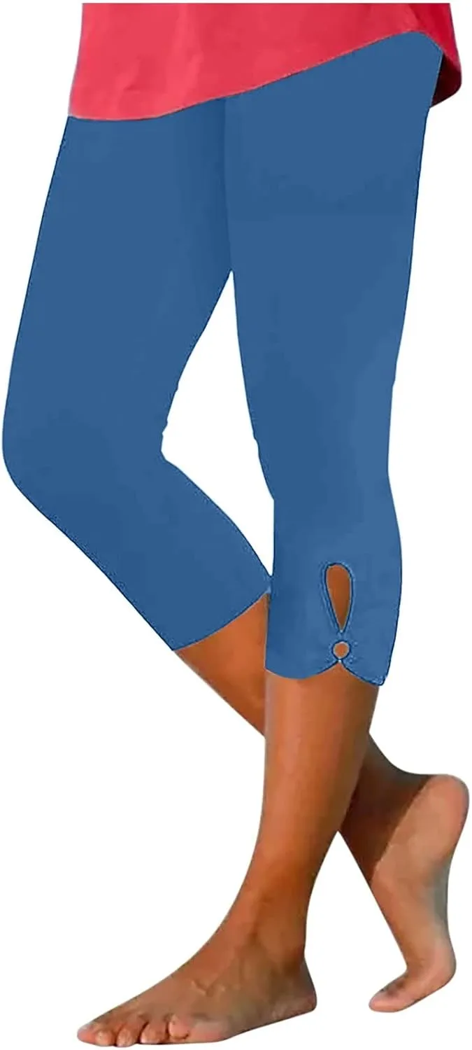 Womens Tummy Control High Waisted Leggings Summer Stretch Athletic Capri Causal Yoga Causal Shorts Pants