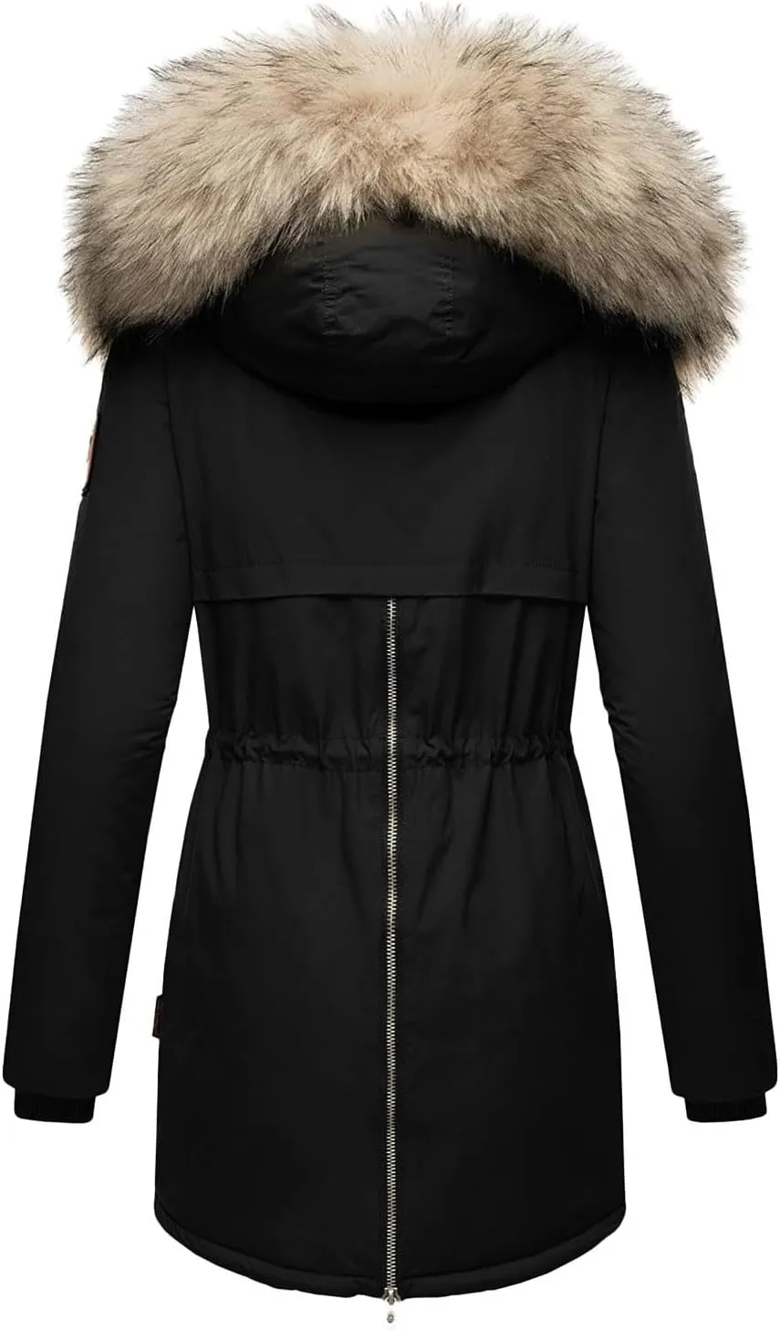 Women's Winter Hooded Coat Waterproof Long Down Jacket Warm Parka Thicken Puffer Coat with Removable Fur Hood Sherpa