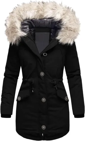 Women's Winter Hooded Coat Waterproof Long Down Jacket Warm Parka Thicken Puffer Coat with Removable Fur Hood Sherpa
