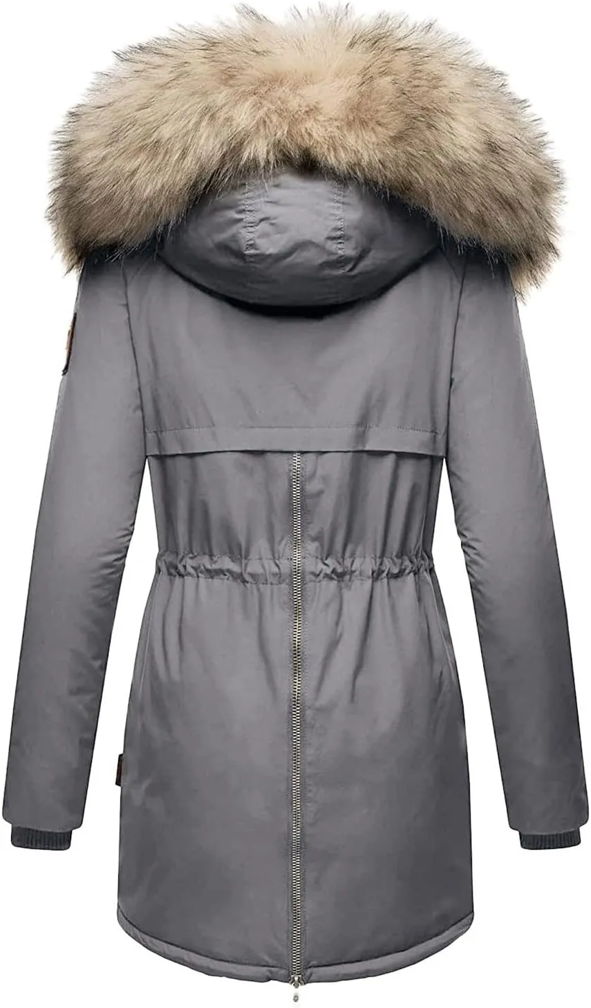 Women's Winter Hooded Coat Waterproof Long Down Jacket Warm Parka Thicken Puffer Coat with Removable Fur Hood Sherpa