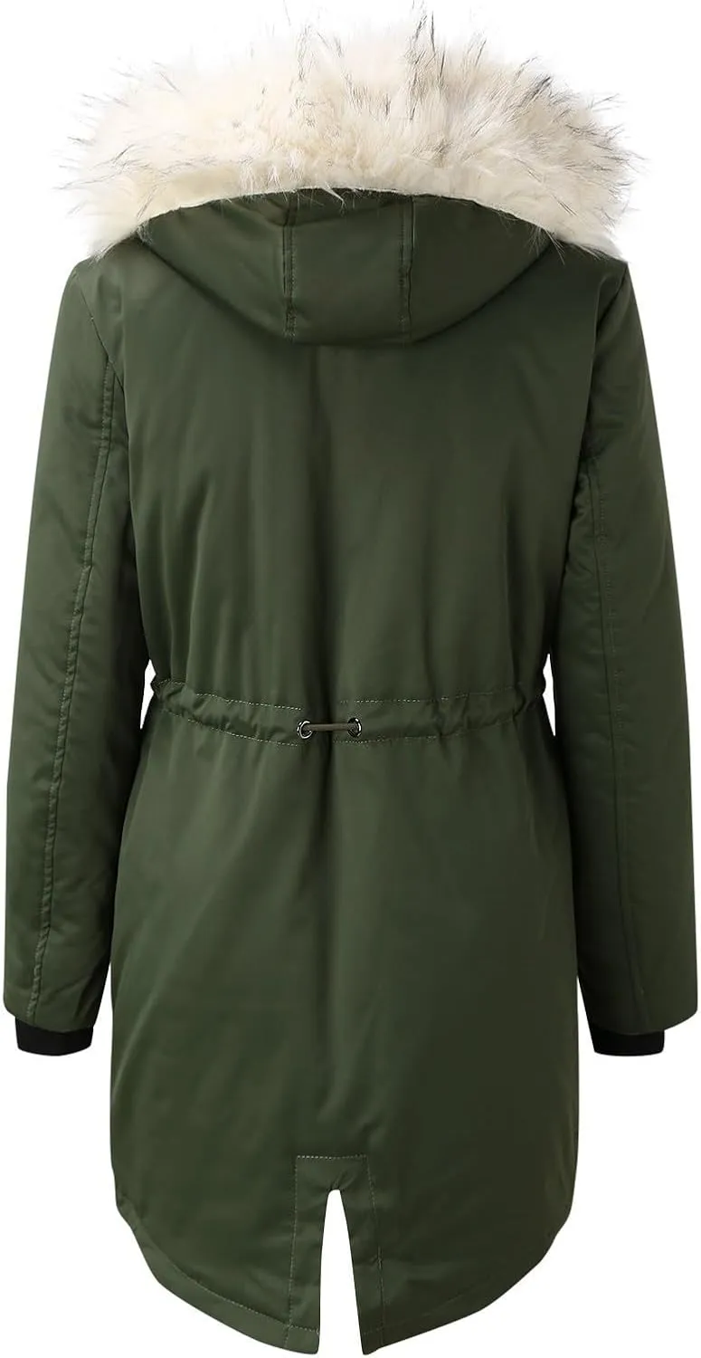 Women's Winter Hooded Coat Waterproof Long Down Jacket Warm Parka Thicken Puffer Coat with Removable Fur Hood Sherpa