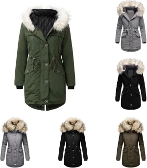 Women's Winter Hooded Coat Waterproof Long Down Jacket Warm Parka Thicken Puffer Coat with Removable Fur Hood Sherpa