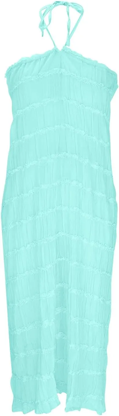 Xiaojmake Elegant Formal Dress Asymmetrical Ruffle Maxi Dresses Mesh Halter Neck Sleeveless Flowy Tiered Long Wedding Dress