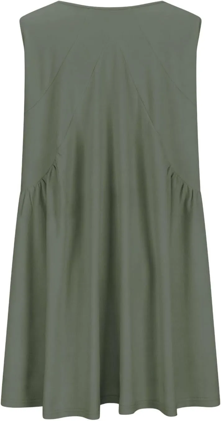 Xiaojmake Mini Tunic Dresses for Women Summer Casual Sleeveless V Neck Tank Sundress Loose Solid Babydoll Dress with Pockets