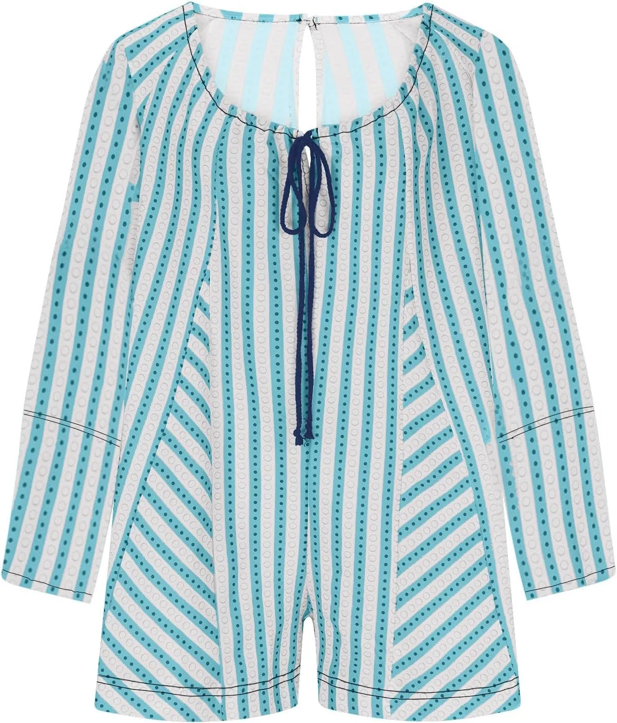 Xiaojmake Womens Short Tunic Dress Oversized Flowy Striped Romper Overalls V Neck Puff Sleeve Baggy Short Jumpsuits Sundress