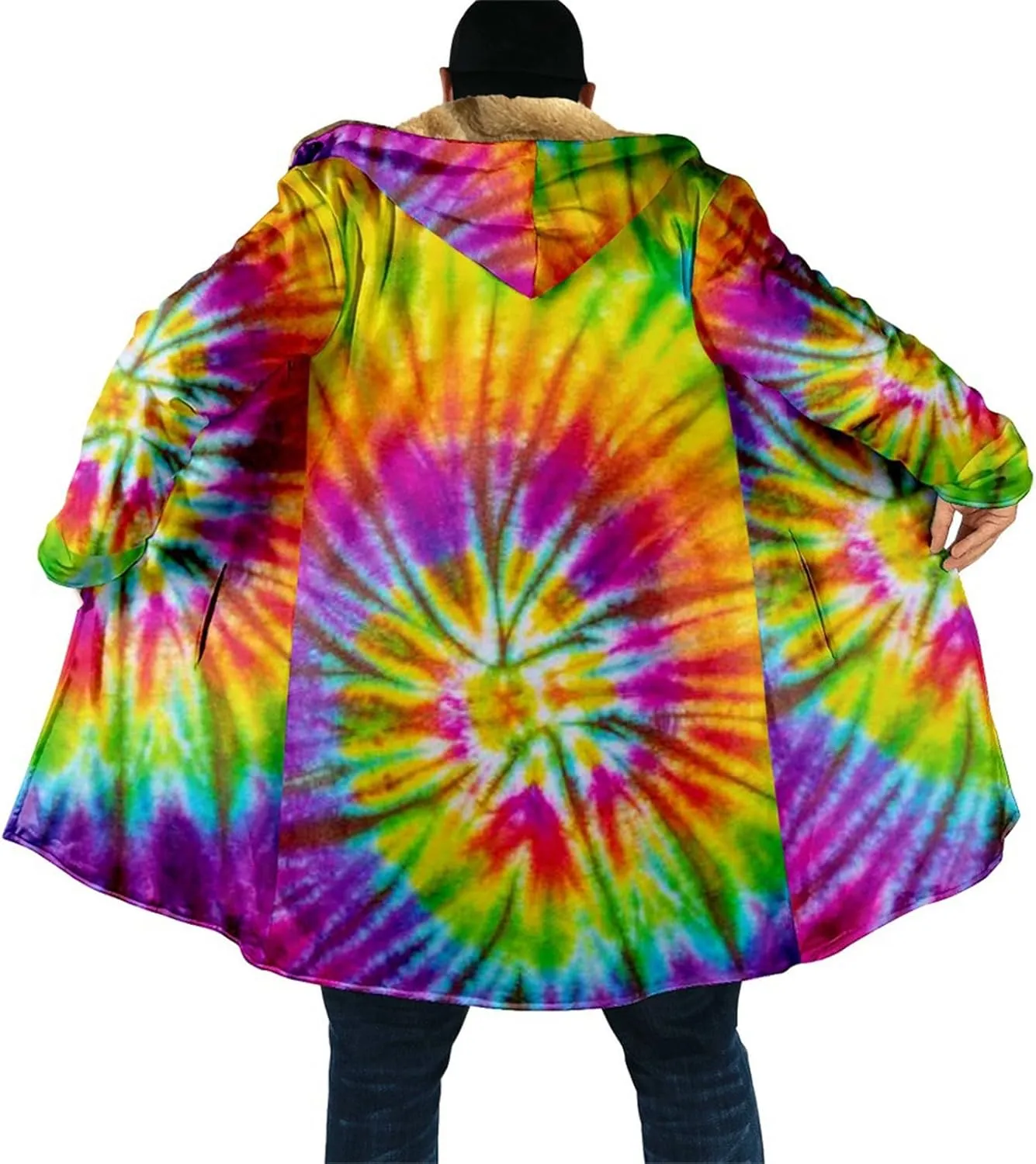 XIAXOGOOL Wearable Oversized Tie Dye Blanket Hoodie With Zip For Women Men Fuzzy Plush Warm Sherpa Comfy Blanket Sweatshirt