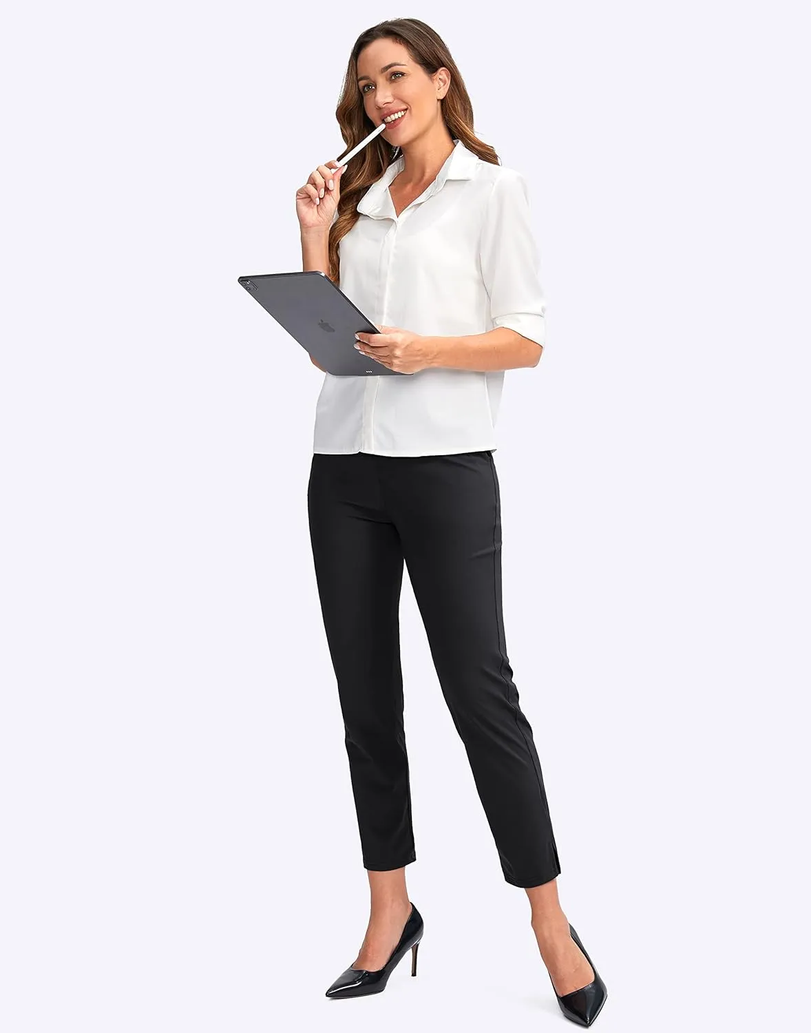 YYV Women's Golf Pants Stretch Work Ankle Pants High Waist Dress Pants with Pockets for Yoga Business Travel Casual