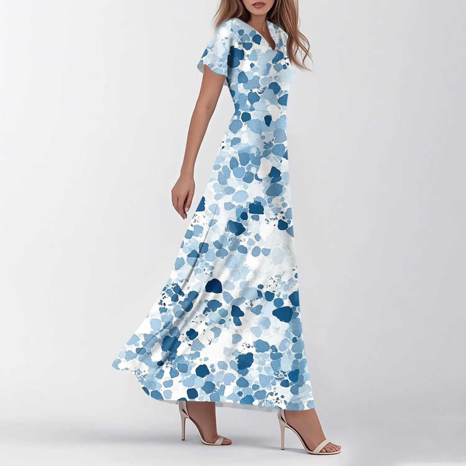 ZEFOTIM Long Dresses for Women 2025 Curvy Floral Dress Short Sleeve V Neck Dresses