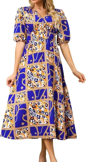 ZEFOTIM Long Dresses for Women 2025 Sexy Floral Dress Short Sleeve V Neck Dresses
