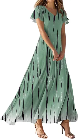 ZEFOTIM Long Dresses for Women 2025 Trendy Floral Dress Short Sleeve V Neck Dresses