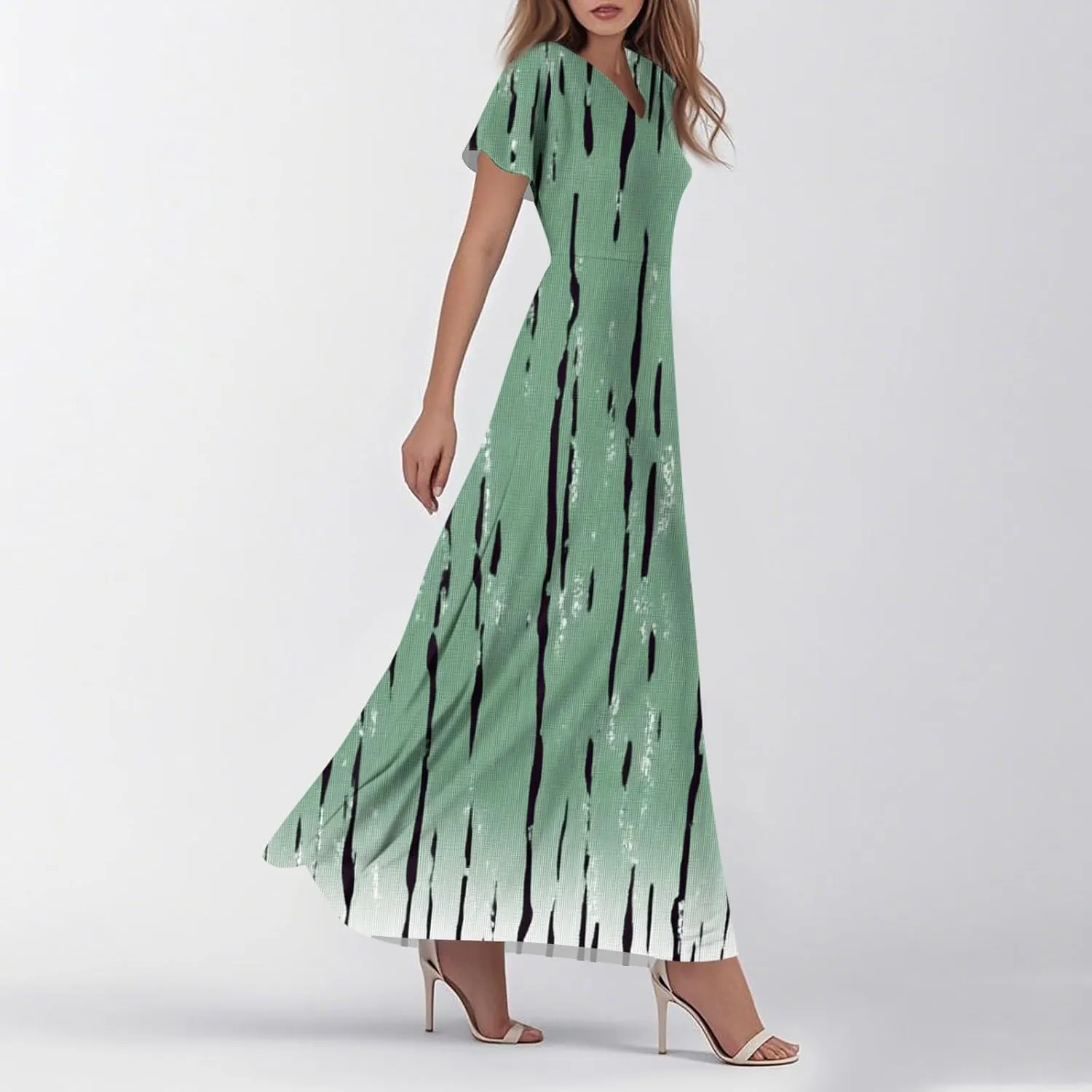 ZEFOTIM Long Dresses for Women 2025 Trendy Floral Dress Short Sleeve V Neck Dresses