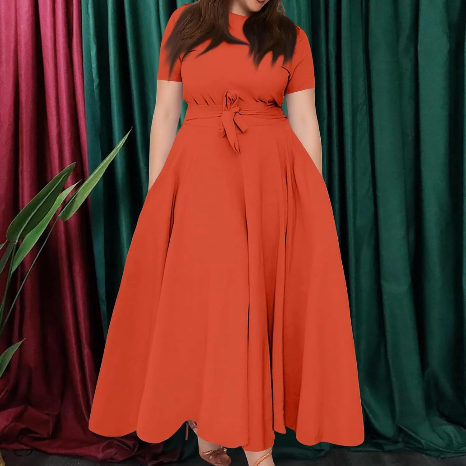 ZEFOTIM Long Dresses for Women Casual Plus Size Sexy Floral Dress Short Sleeve Crew Neck Dresses