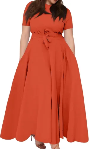 ZEFOTIM Long Dresses for Women Casual Plus Size Sexy Floral Dress Short Sleeve Crew Neck Dresses