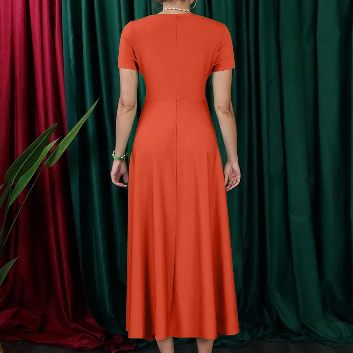 ZEFOTIM Long Dresses for Women Casual Plus Size Sexy Floral Dress Short Sleeve Crew Neck Dresses