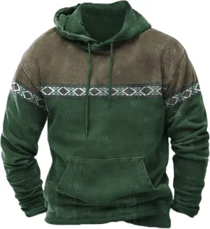 Zeiyignr Men's Western Aztec Sweatshirts, Ethnic Print Graphic Patchwork Hoodies Slim Casual Pullover Tops with Drawstring