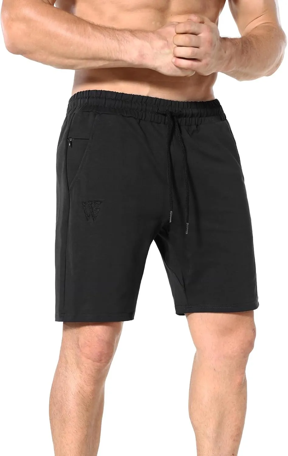 ZENWILL Mens 2 Pack Zip Gym Athletic Shorts, 7" Workout Running Fitness Cotton Training Shorts for Men Zip Pockets
