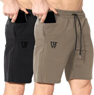 ZENWILL Mens 2 Pack Zip Gym Athletic Shorts, 7" Workout Running Fitness Cotton Training Shorts for Men Zip Pockets