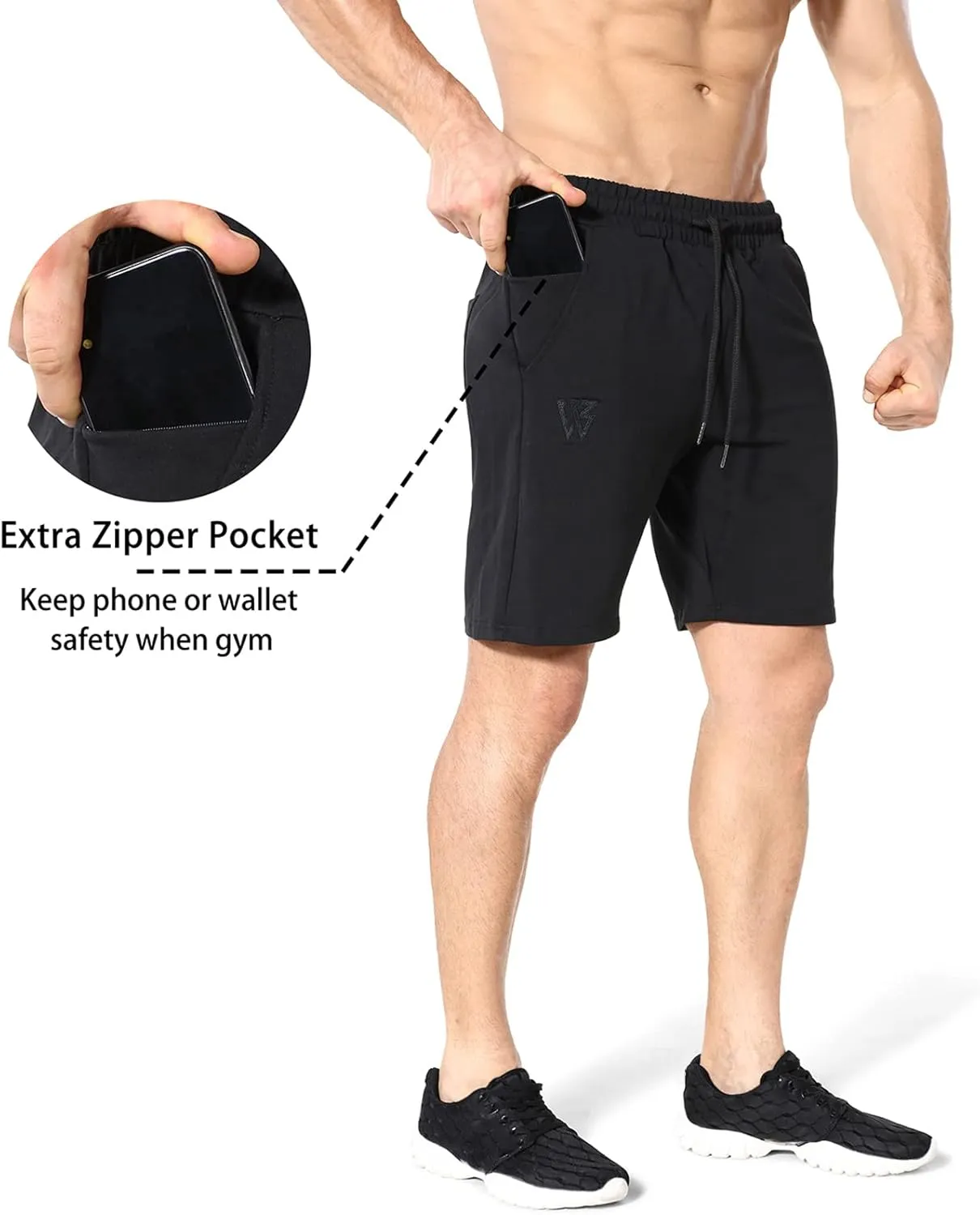 ZENWILL Mens 2 Pack Zip Gym Athletic Shorts, 7" Workout Running Fitness Cotton Training Shorts for Men Zip Pockets