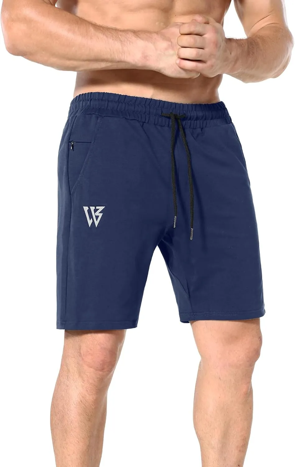 ZENWILL Mens 2 Pack Zip Gym Athletic Shorts, 7" Workout Running Fitness Cotton Training Shorts for Men Zip Pockets
