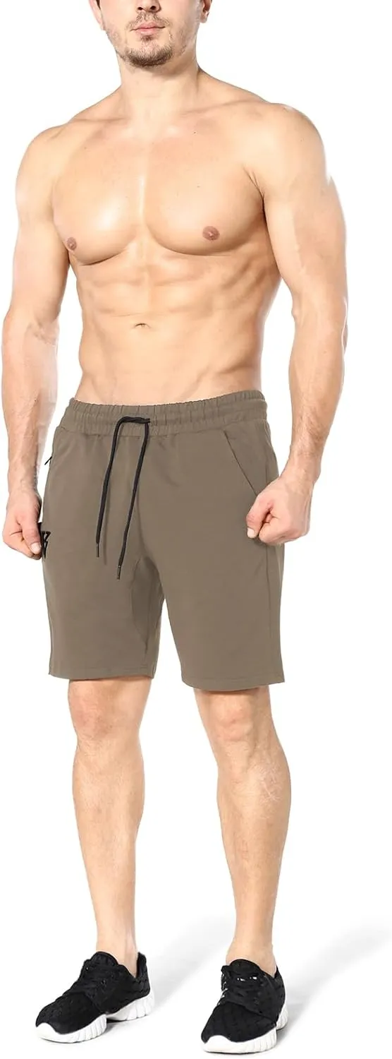 ZENWILL Mens 2 Pack Zip Gym Athletic Shorts, 7" Workout Running Fitness Cotton Training Shorts for Men Zip Pockets