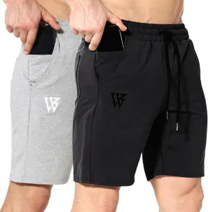 ZENWILL Mens 2 Pack Zip Gym Athletic Shorts, 7" Workout Running Fitness Cotton Training Shorts for Men Zip Pockets