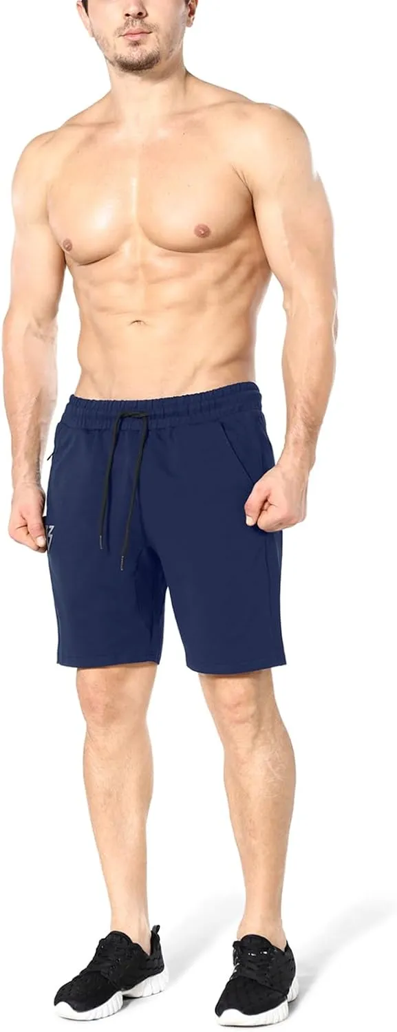 ZENWILL Mens 2 Pack Zip Gym Athletic Shorts, 7" Workout Running Fitness Cotton Training Shorts for Men Zip Pockets