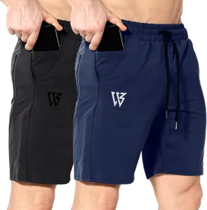 ZENWILL Mens 2 Pack Zip Gym Athletic Shorts, 7" Workout Running Fitness Cotton Training Shorts for Men Zip Pockets