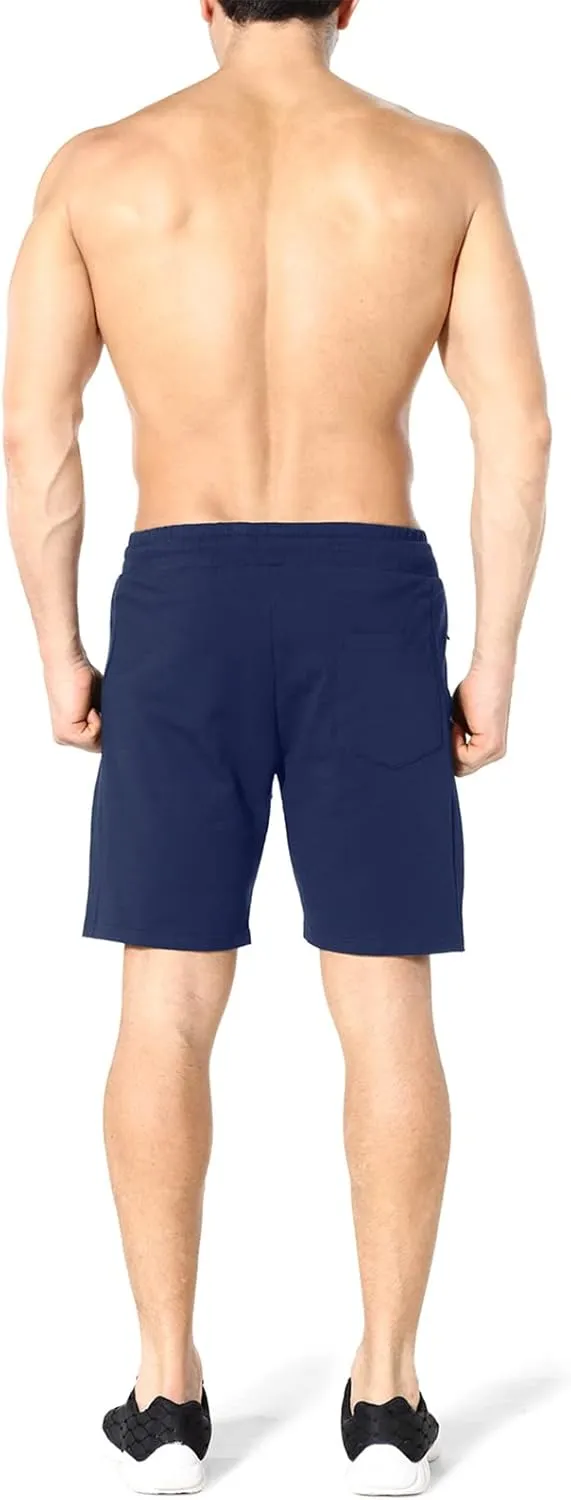 ZENWILL Mens 2 Pack Zip Gym Athletic Shorts, 7" Workout Running Fitness Cotton Training Shorts for Men Zip Pockets