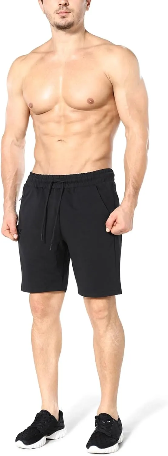 ZENWILL Mens 2 Pack Zip Gym Athletic Shorts, 7" Workout Running Fitness Cotton Training Shorts for Men Zip Pockets